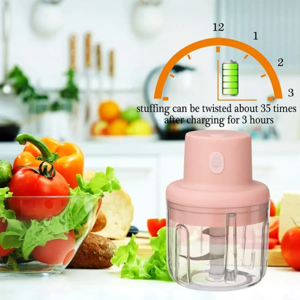 250ml Pink Usb Wireless Electric Garlic Masher Sturdy Press Mincer Vegetable - Image 6