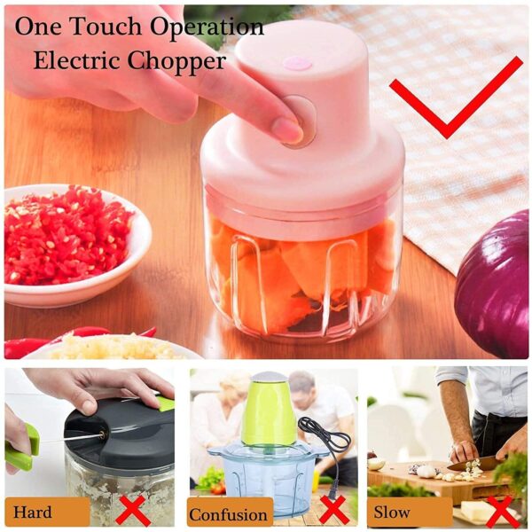 250ml Pink Usb Wireless Electric Garlic Masher Sturdy Press Mincer Vegetable - Image 3