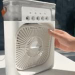 Mini Air Conditioner Fan with LED, Timer, 3 Speeds & Spray Modes for Desk