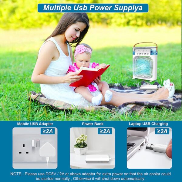 Mini Air Conditioner Fan with LED, Timer, 3 Speeds & Spray Modes for Desk - Image 4