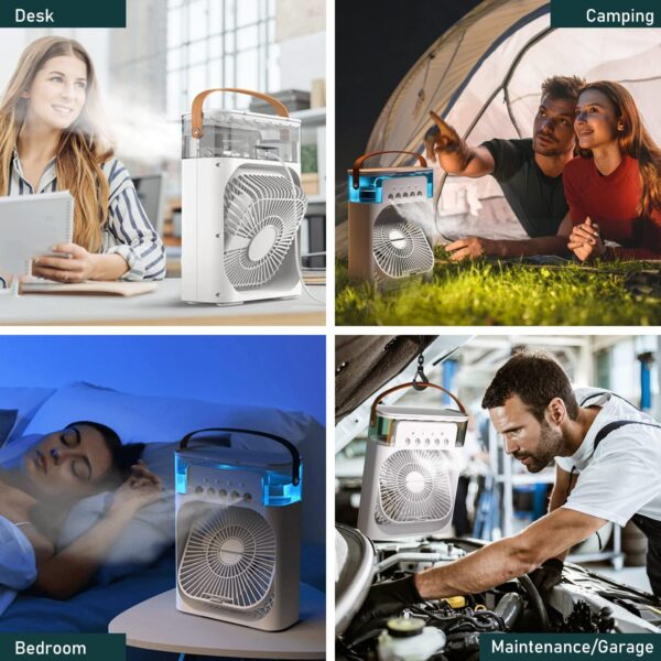 Mini Air Conditioner Fan with LED, Timer, 3 Speeds & Spray Modes for Desk - Image 2