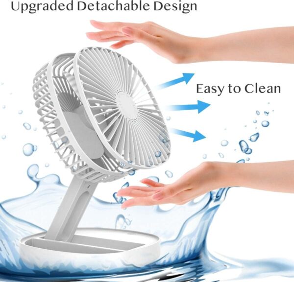 Mini 2-in-1 Portable Fan with LED Light | USB Rechargeable 7-Inch Desk Fan | 3-Speed, Quiet, 185° Rotation, Folding Travel Fan - Image 13