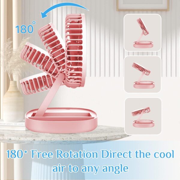Mini 2-in-1 Portable Fan with LED Light | USB Rechargeable 7-Inch Desk Fan | 3-Speed, Quiet, 185° Rotation, Folding Travel Fan - Image 11
