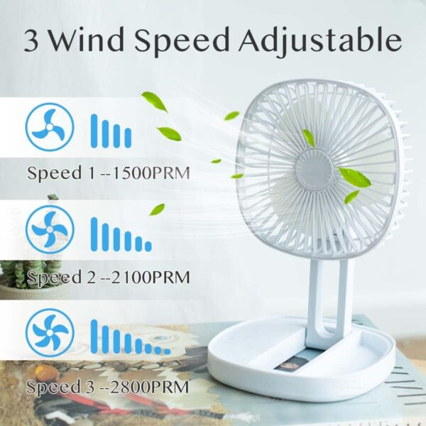Mini 2-in-1 Portable Fan with LED Light | USB Rechargeable 7-Inch Desk Fan | 3-Speed, Quiet, 185° Rotation, Folding Travel Fan - Image 12