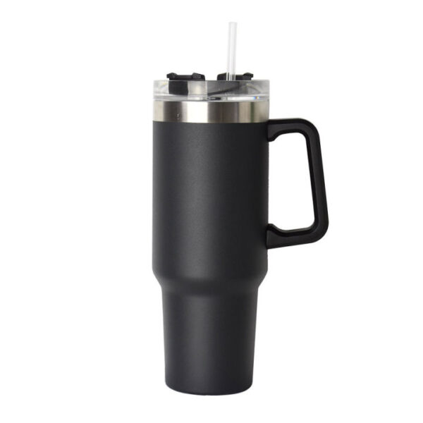 40oz Insulated Stainless Steel Tumbler with Handle & Straw - Vacuum Travel Mug for Hot & Cold Drinks (Black) - Image 3