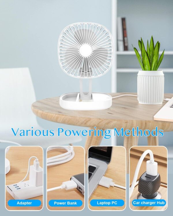Mini 2-in-1 Portable Fan with LED Light | USB Rechargeable 7-Inch Desk Fan | 3-Speed, Quiet, 185° Rotation, Folding Travel Fan - Image 9