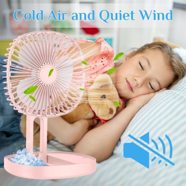 Mini 2-in-1 Portable Fan with LED Light | USB Rechargeable 7-Inch Desk Fan | 3-Speed, Quiet, 185° Rotation, Folding Travel Fan