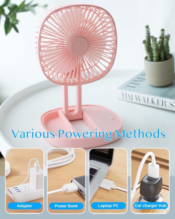 Mini 2-in-1 Portable Fan with LED Light | USB Rechargeable 7-Inch Desk Fan | 3-Speed, Quiet, 185° Rotation, Folding Travel Fan - Image 8