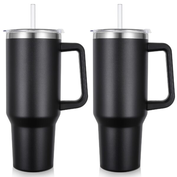 40oz Insulated Stainless Steel Tumbler with Handle & Straw - Vacuum Travel Mug for Hot & Cold Drinks (Black) - Image 6