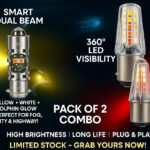 Pack of 2 – Universal Bike Headlight & Backlight Bulb Combo | Yellow/White Beam + Red/Blue Flasher