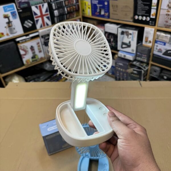 Mini 2-in-1 Portable Fan with LED Light | USB Rechargeable 7-Inch Desk Fan | 3-Speed, Quiet, 185° Rotation, Folding Travel Fan - Image 4