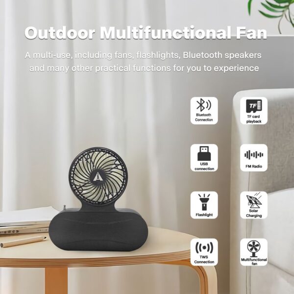 Solar Fan Bluetooth Speaker – Portable Outdoor Speaker with Cooling Fan, Flashlight, and Wireless Music - Image 4
